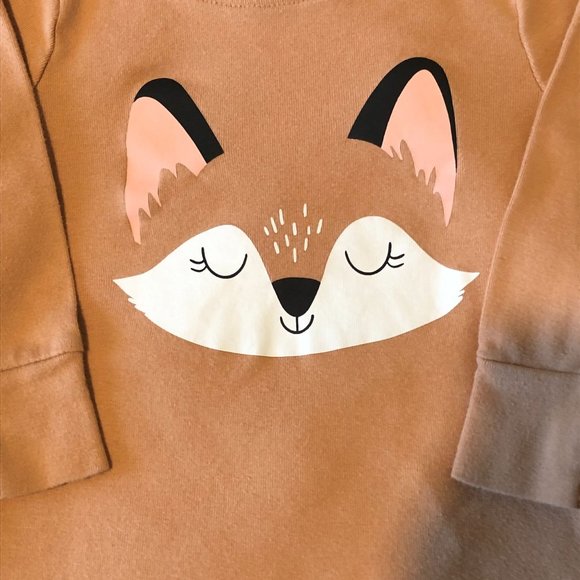 Old Navy Tan Shirt Long Sleeve Silk Screen Fox Size 12-18 Months Unisex - Picture 3 of 8